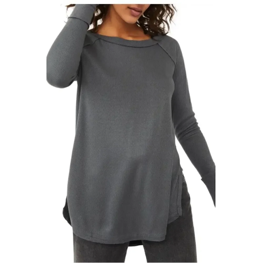 Free People Snowy Termal Shirt Top In Blue.Size S